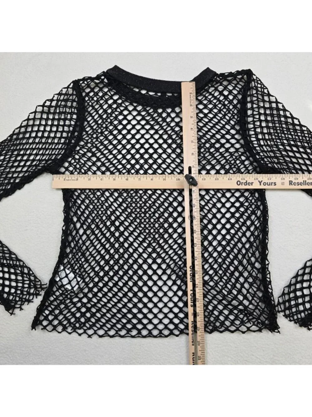 Womens Large Long Sleeve Black Fishnet Mesh Top Whimsigoth Goth Festival - Picture 4 of 4